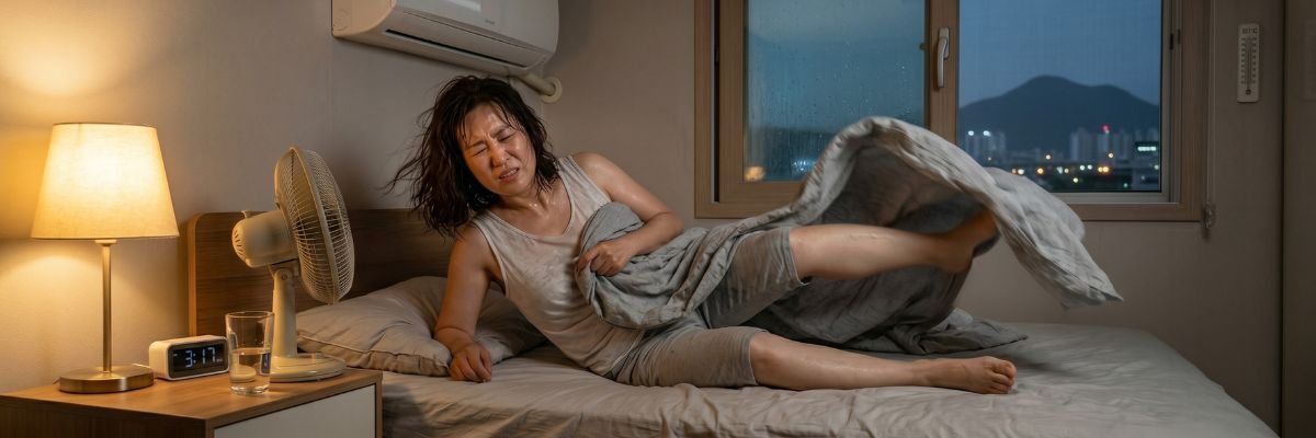 더워서 뒤척이는 타사 이불 사용 모습